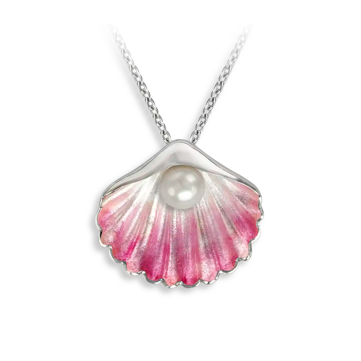 Pink Shell with Fresh Water Pearl Necklace - Sterling Silver