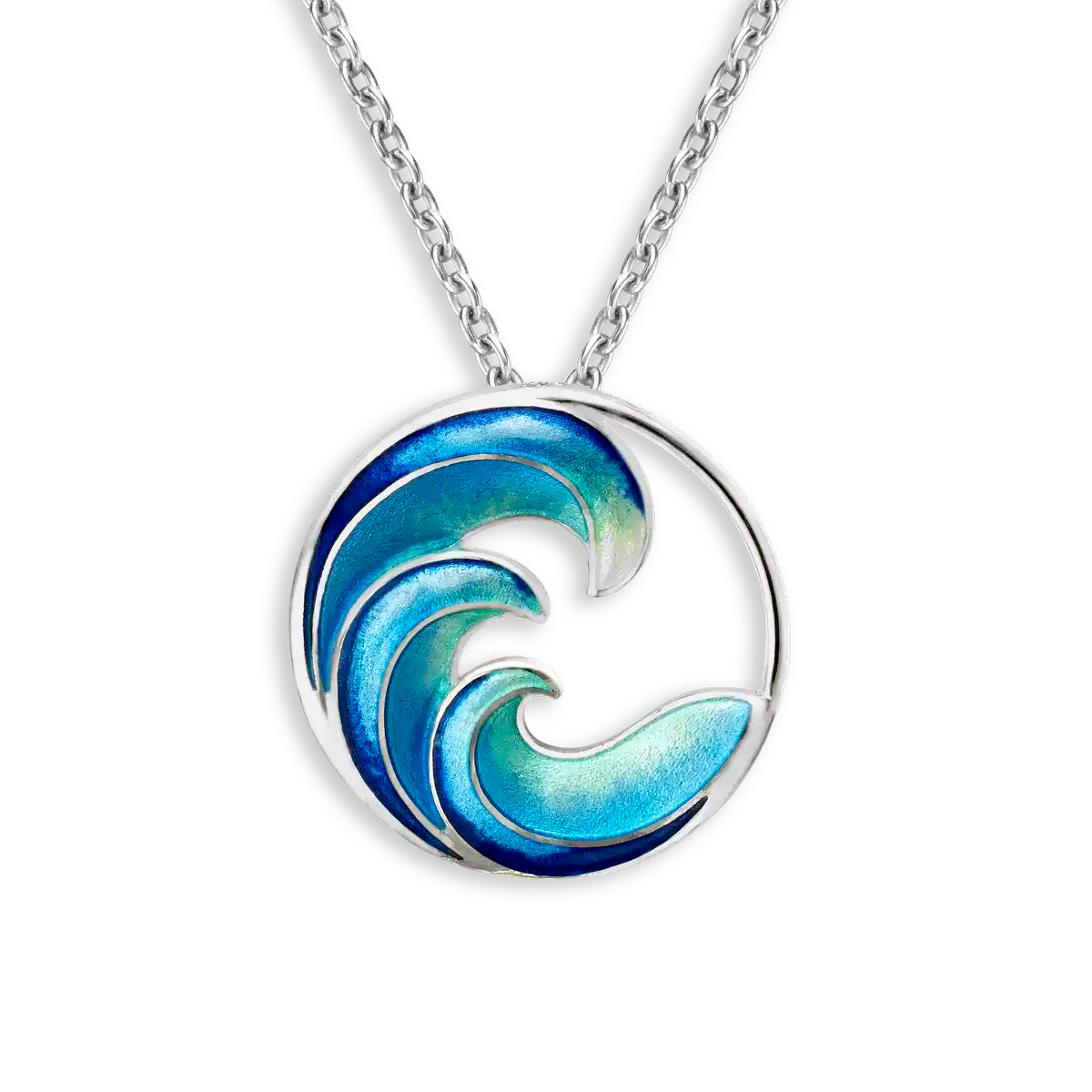 Sterling Silver Hand Painted Enamel Wave Pendant