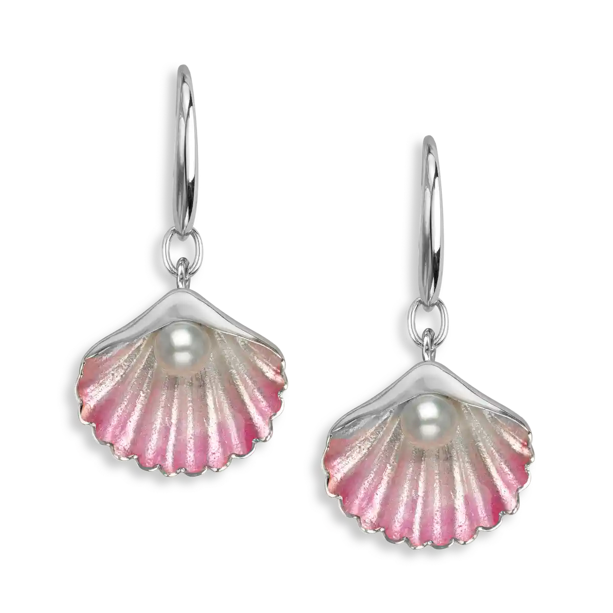 Pink Shell with Fresh Water Pearl Earrings - Sterling Silver