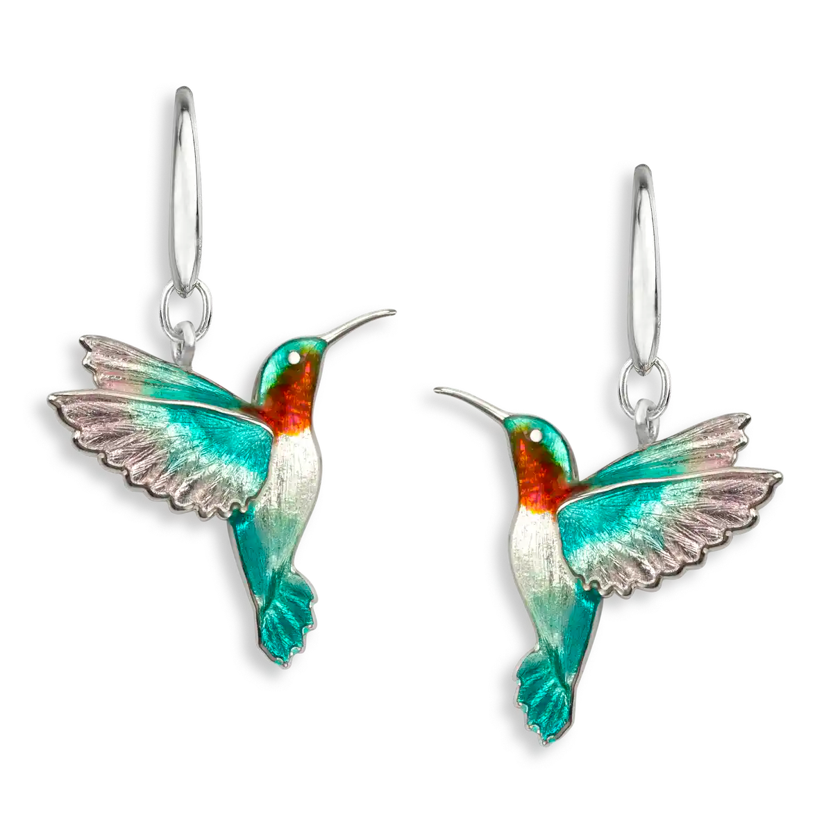 Turquoise Hummingbird Wire Earrings - Sterling Silver