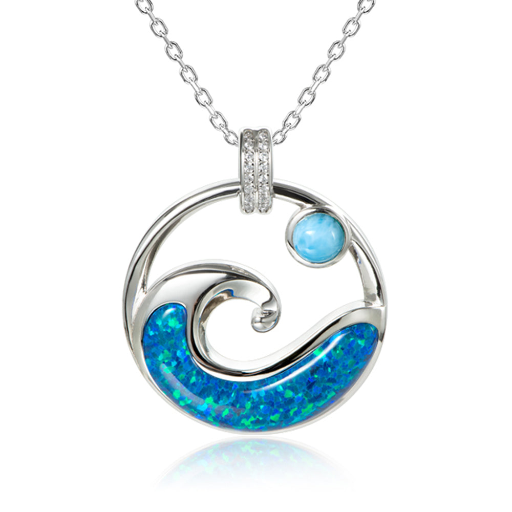 Larimar Opal Wave Pendant - Sterling Silver