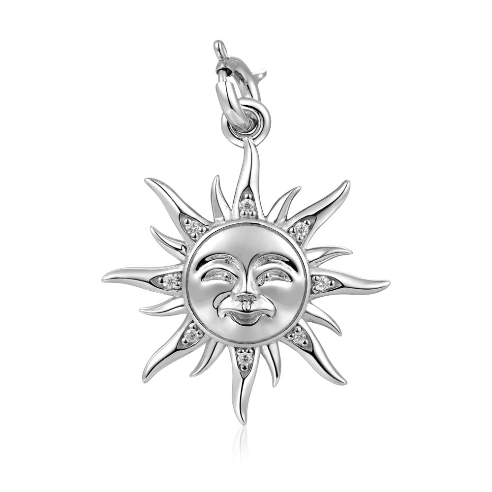White Topaz Sun Charm - Sterling Silver