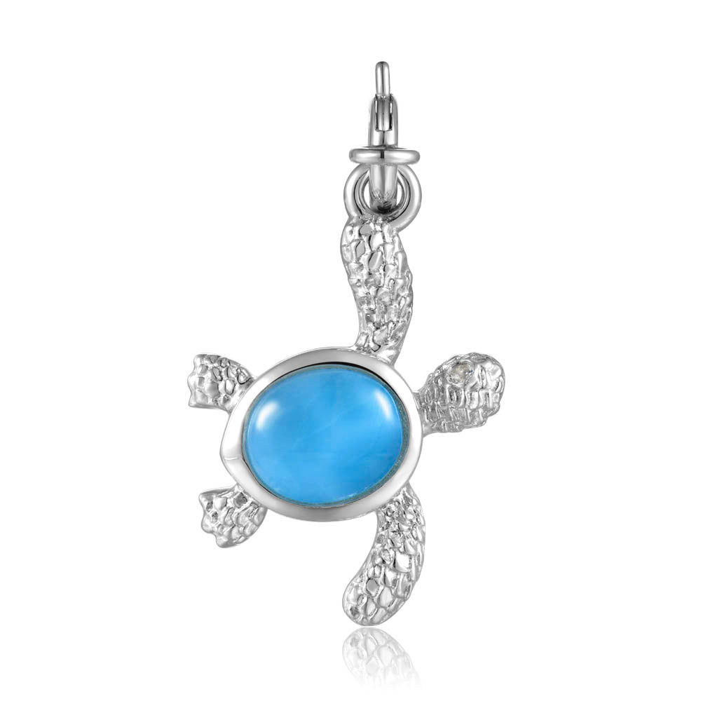 Larimar and White Topaz Turtle Charm - Sterling Silver