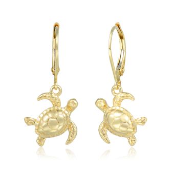 Turtle Earrings with Diamond Eyes - 14k Yellow Gold