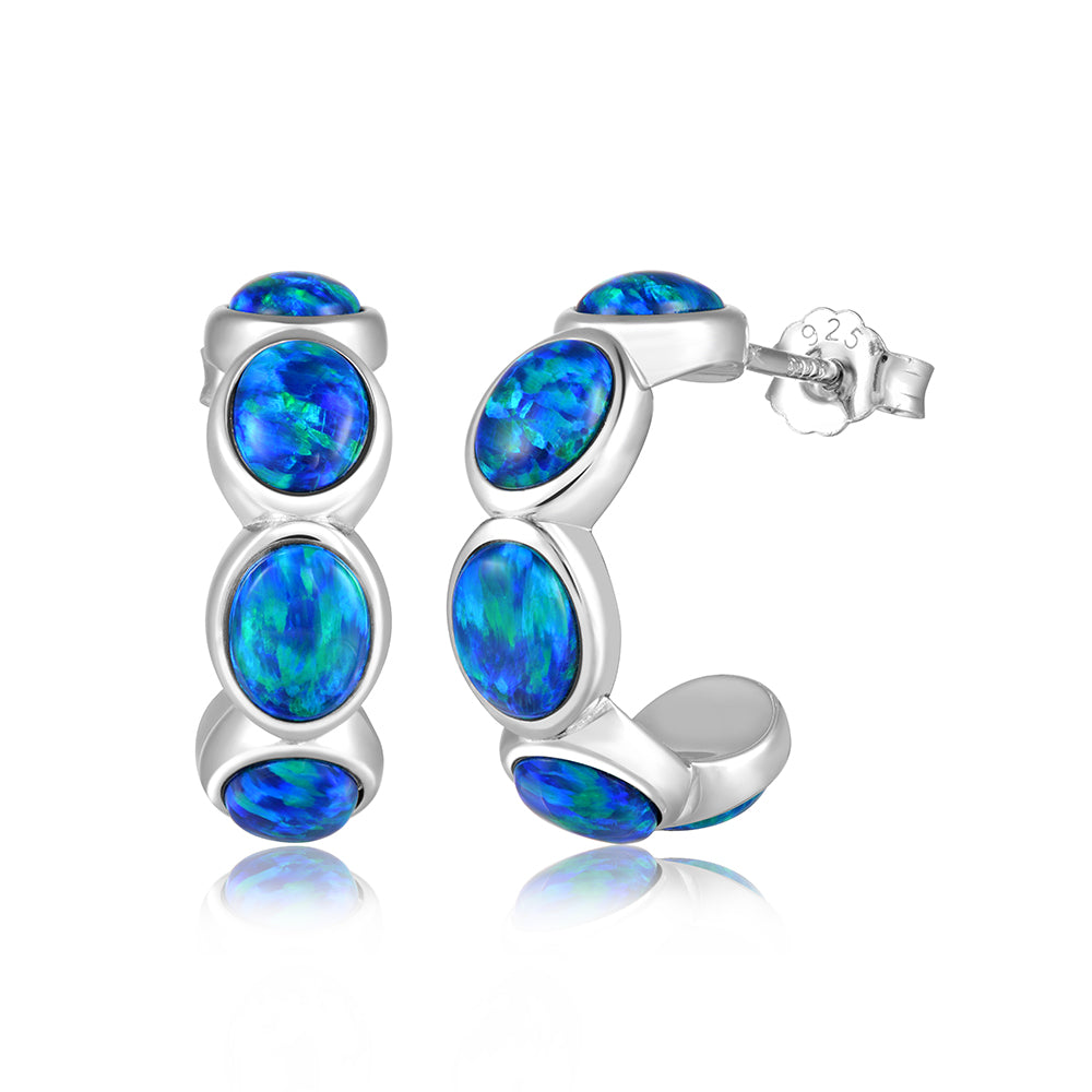 Opal Gemstone Stud Earrings - Sterling Silver