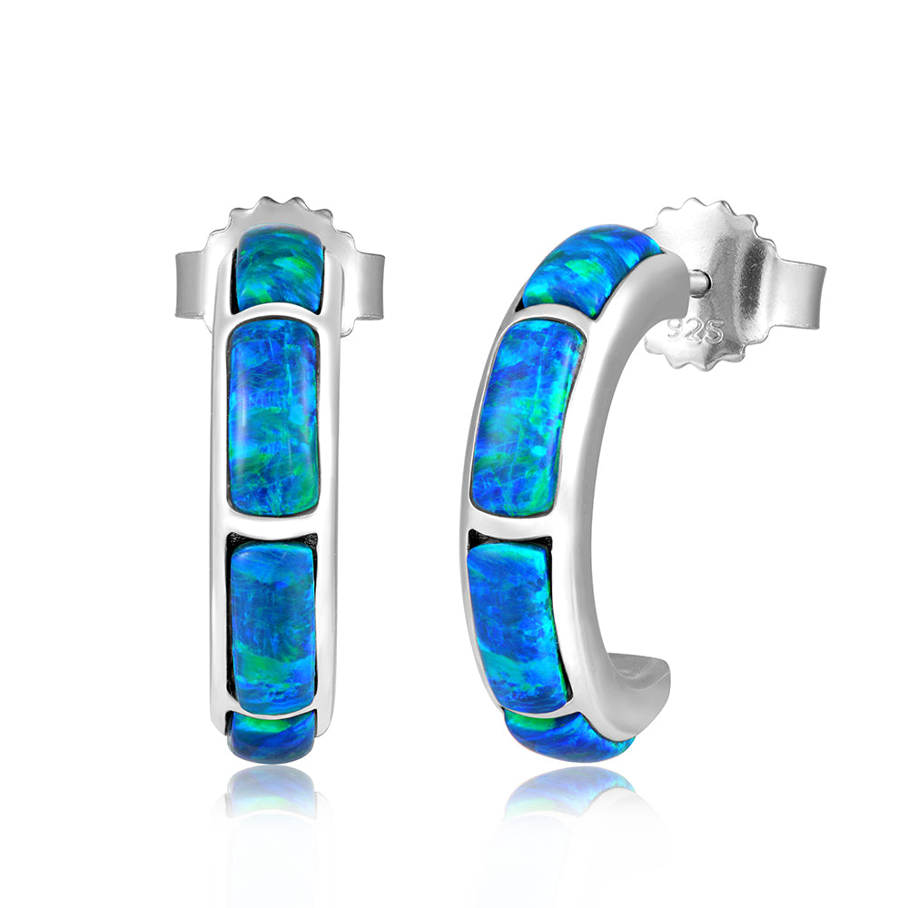 Rectangular Opal Half Hoops - Sterling Silver
