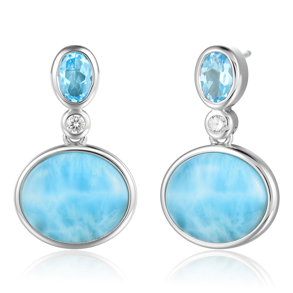 Larimar and Topaz Drop Earrings - Sterling Silver