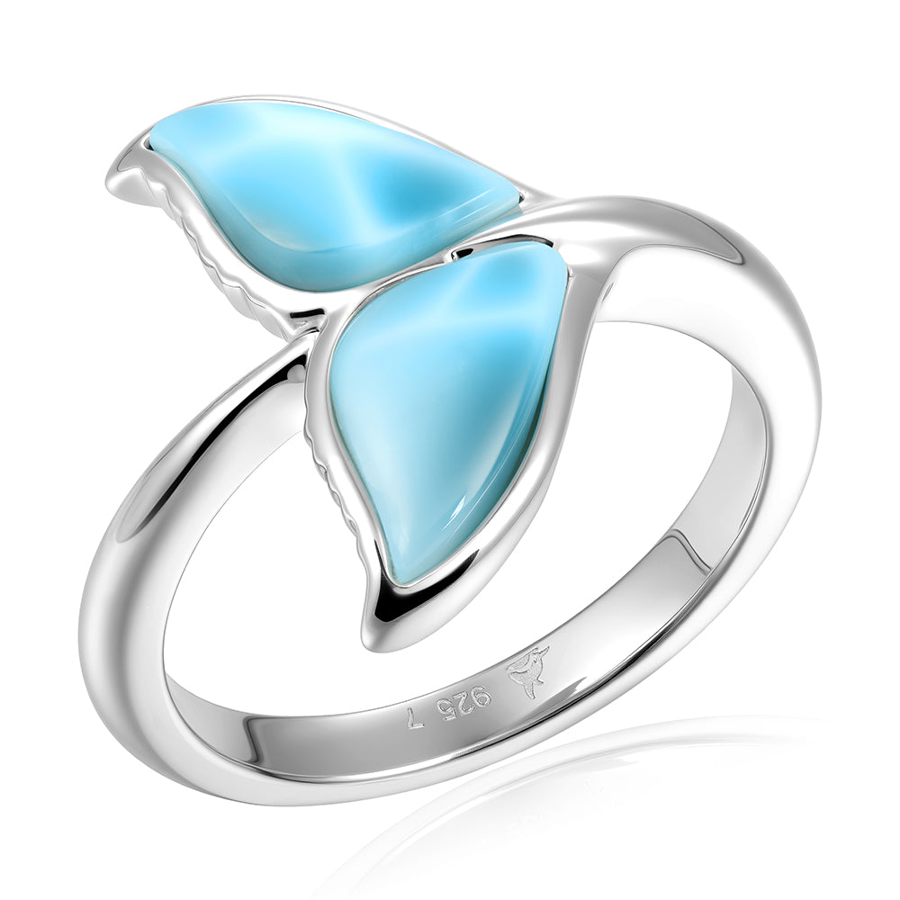 Larimar Whale Tail Ring - Sterling Silver