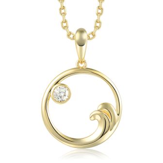 Lab Grown Diamond Wave Pendant - 14k Yellow Gold