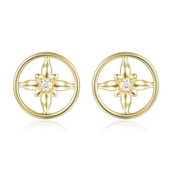 Lab Grown Compass Earrings - 14k Yellow Gold