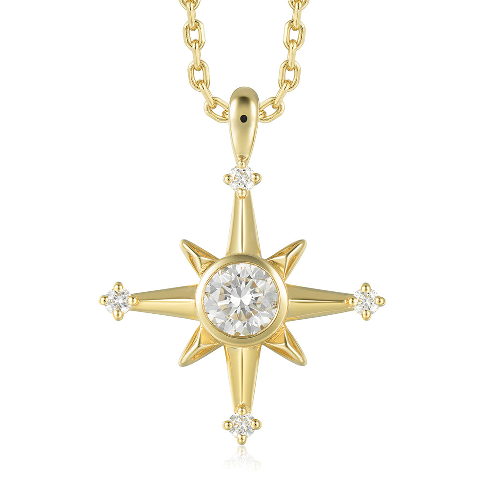 Lab Grown Diamond Compass Pendant - 14k Yellow Gold