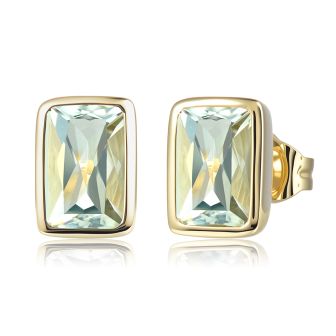 Green Amethyst Stud Earrings - 14k Yellow Gold