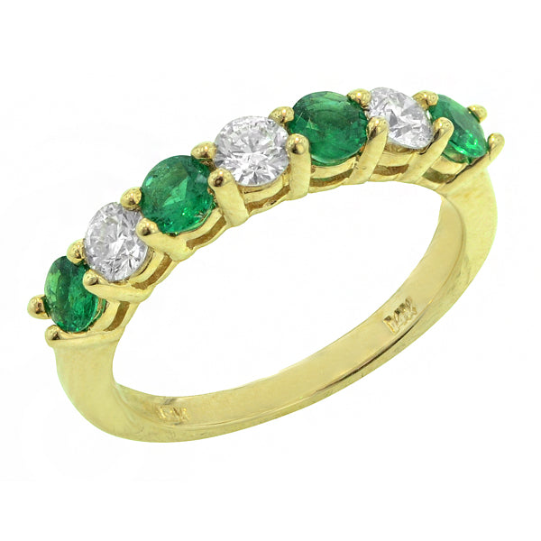 Seven-Stone Colored Gemstone and Diamond Ring - 14k Yellow Gold