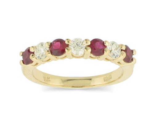 Seven-Stone Colored Gemstone and Diamond Ring - 14k Yellow Gold