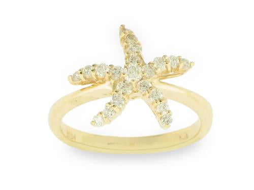 Diamond Starfish Ring - 14k Yellow Gold
