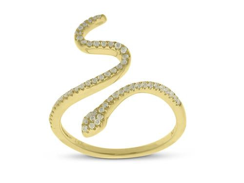 Snake Ring with Diamonds - 14k Yellow Gold