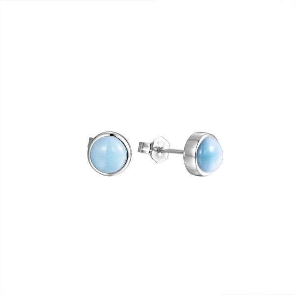 Larimar Round Stud Earrings - Sterling Silver