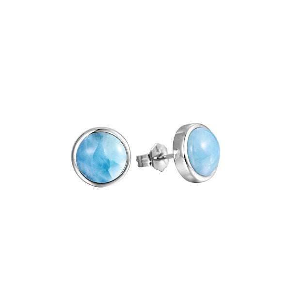 Larimar Round Stud Earrings - Sterling Silver