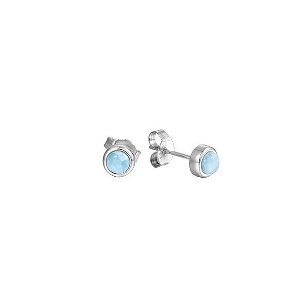 Larimar Round Stud Earrings - Sterling Silver