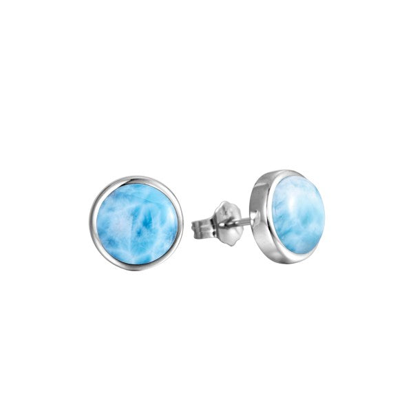 Larimar Round Stud Earrings - Sterling Silver