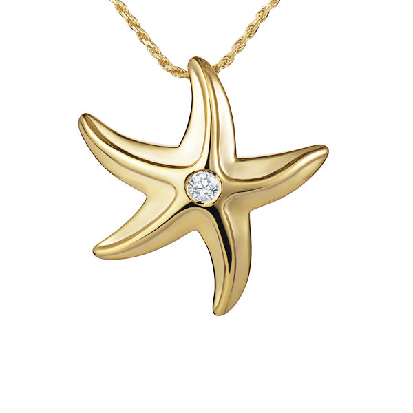 Diamond Starfish Pendant - Sterling Silver or 14k Gold