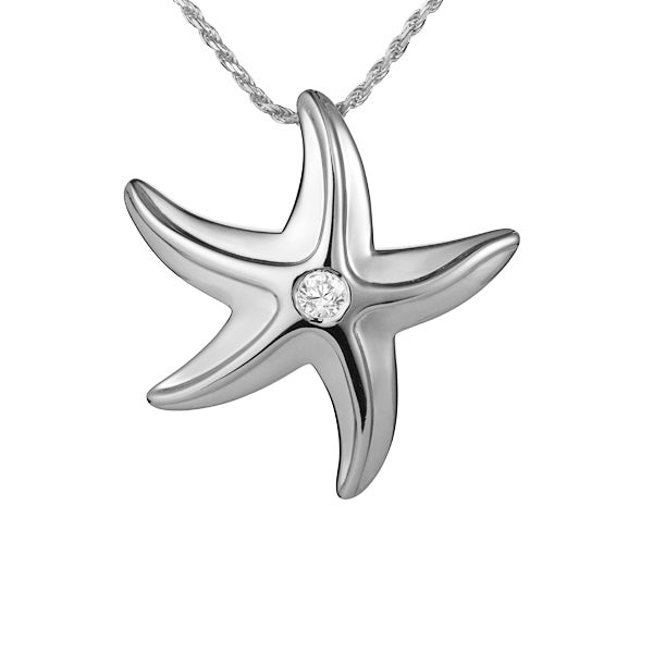 Diamond Starfish Pendant - Sterling Silver or 14k Gold