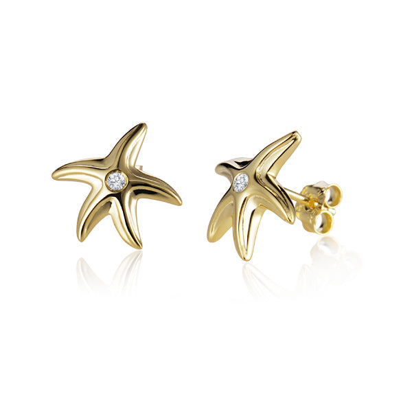 Diamond Starfish Earrings - 14k Gold