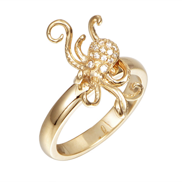 Diamond Octopus Ring - 14k Yellow Gold