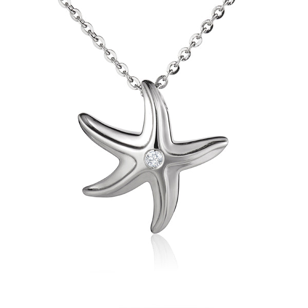 Diamond Starfish Pendant - Sterling Silver or 14k Gold