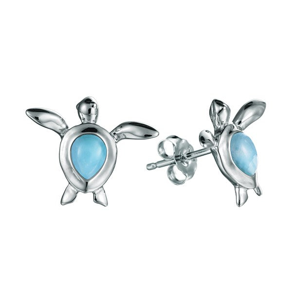 Honu Larimar Stud Earrings - Sterling Silver