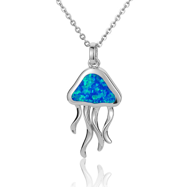 Jellyfish Necklace with Larimar or Opal - Sterling Silver