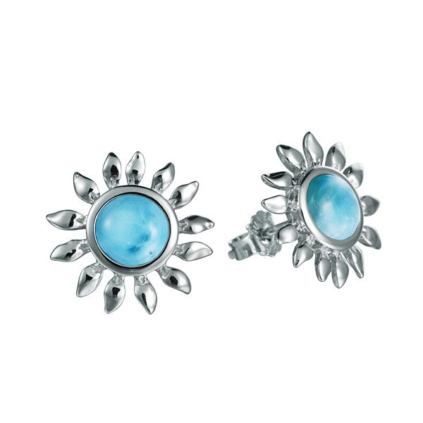 Sunflower Earrings with Larimar or Opal - Sterling Silver
