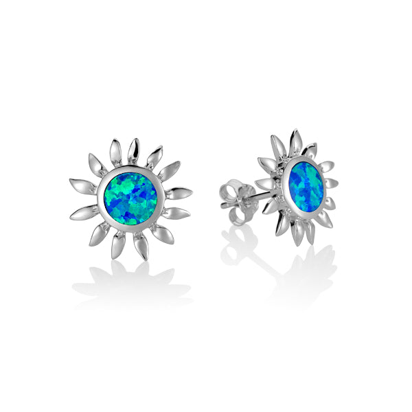 Sunflower Earrings with Larimar or Opal - Sterling Silver