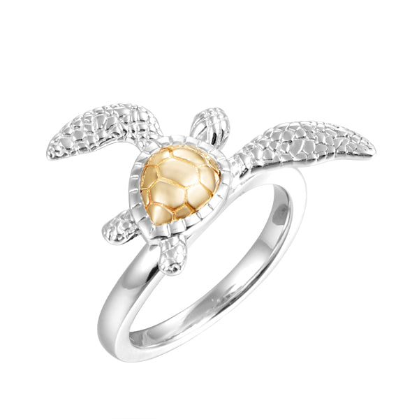 Turtle Ring - 14k Yellow Gold and Sterling Silver