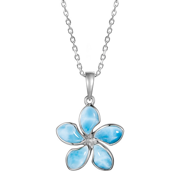 Larimar Plumeria Necklace - Sterling Silver