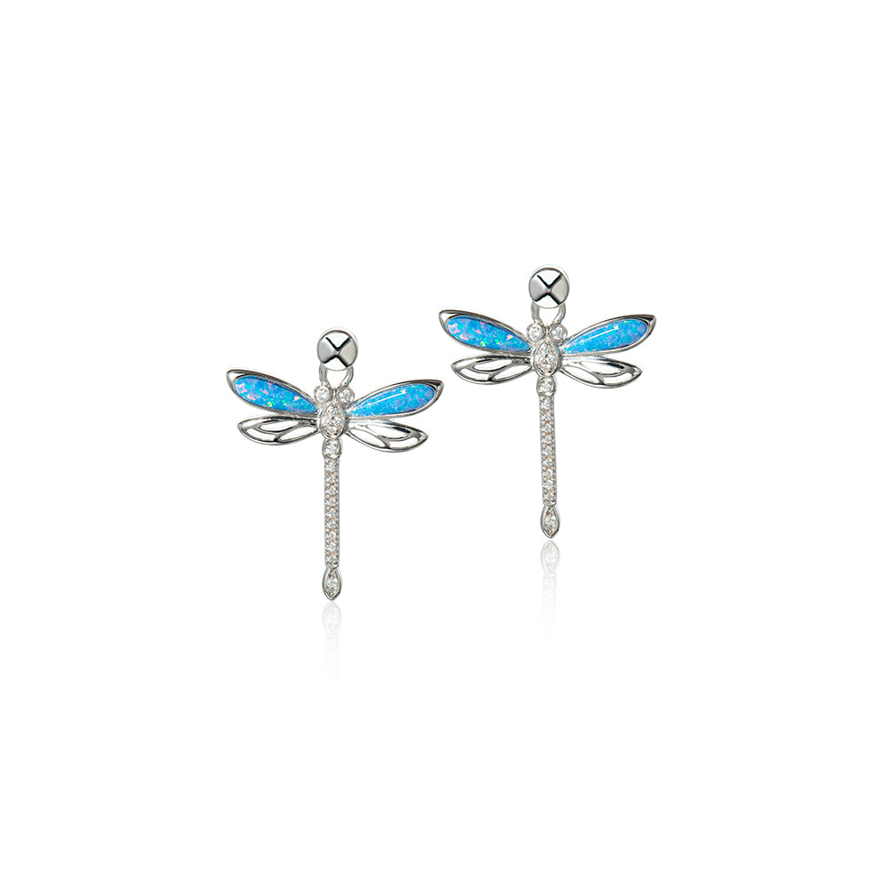 Opal Dragonfly Earrings - Sterling Silver