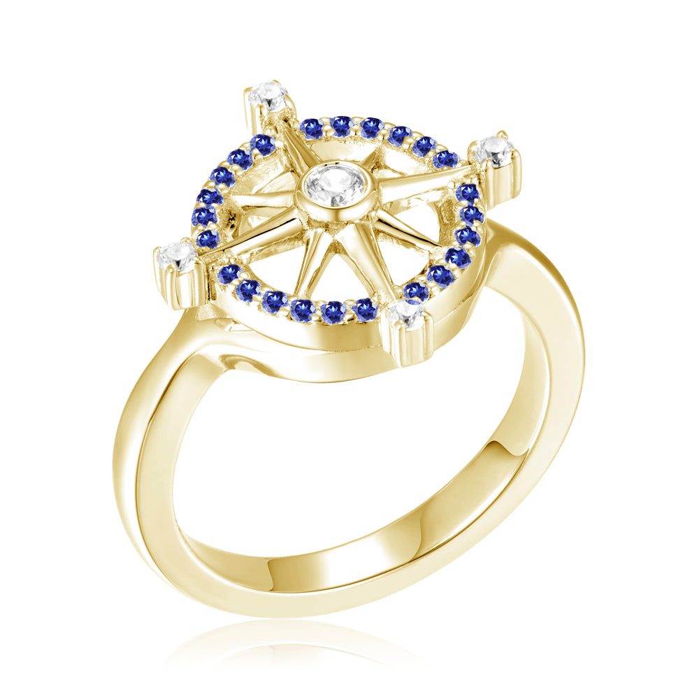 Sapphire and Diamond Compass Ring - 14k Yellow Gold