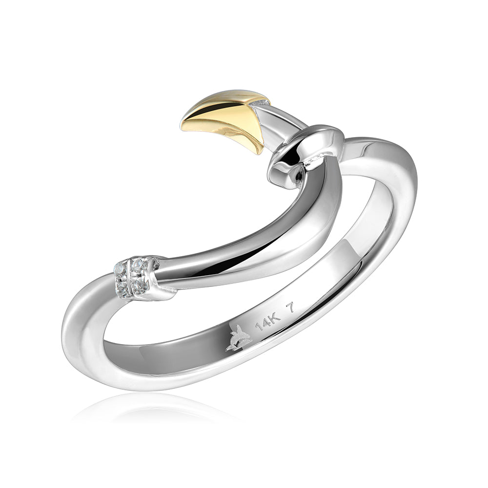 Fish Hook Ring - Sterling Silver and 14k Gold