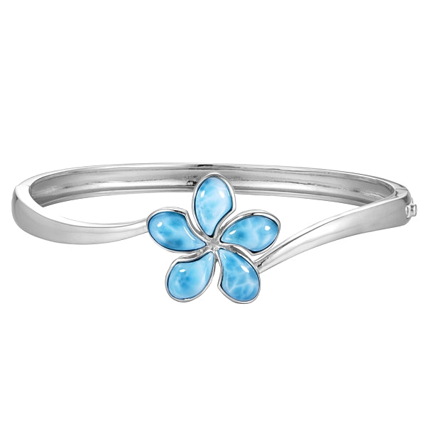 Plumeria Bracelet with Larimar Petals - Sterling Silver