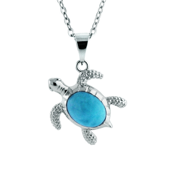 Larimar Sea Turtle Necklace - Sterling Silver