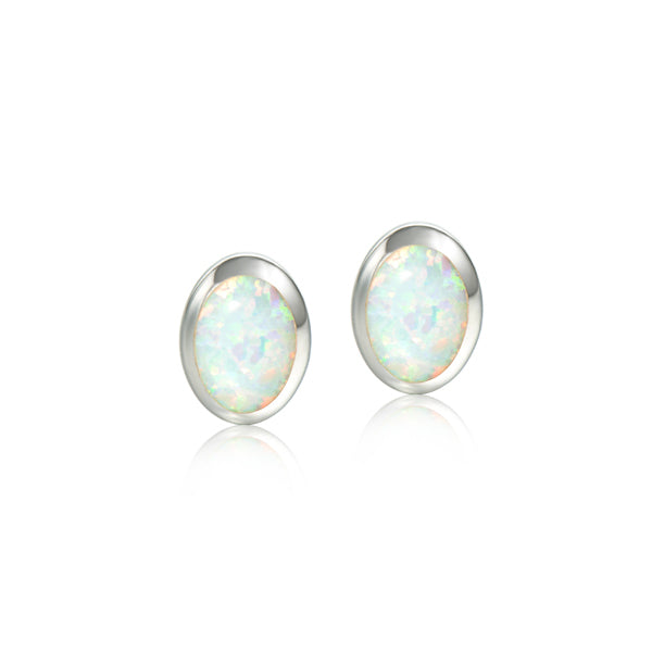 Oval-Shaped Opal Earrings - Sterling Silver