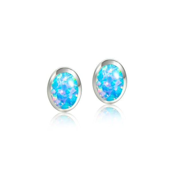 Oval-Shaped Opal Earrings - Sterling Silver