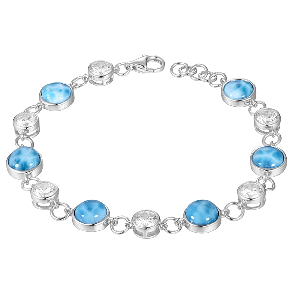 Larimar and CZ Link Bracelet - Sterling Silver