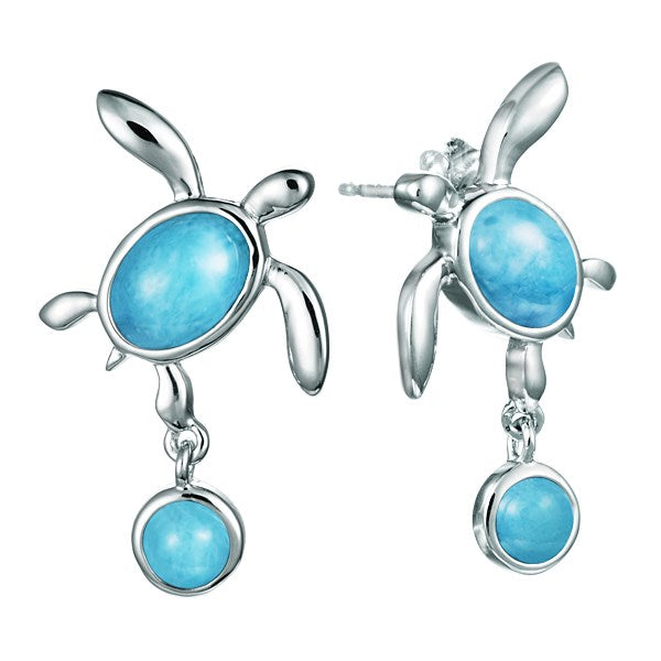 Turtle Larimar Drop Earrings - Sterling Silver