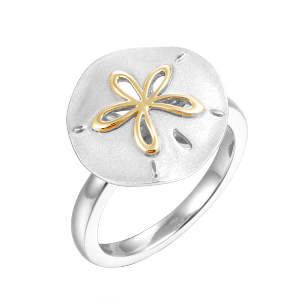 Sand Dollar Ring - Sterling and 14k Yellow Gold