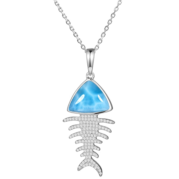 Larimar Fish Bone Necklace - Sterling Silver