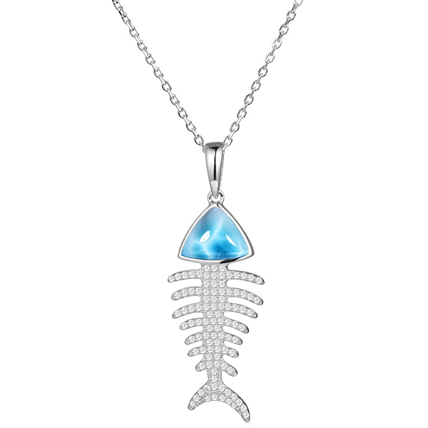 Larimar Fish Bone Necklace - Sterling Silver