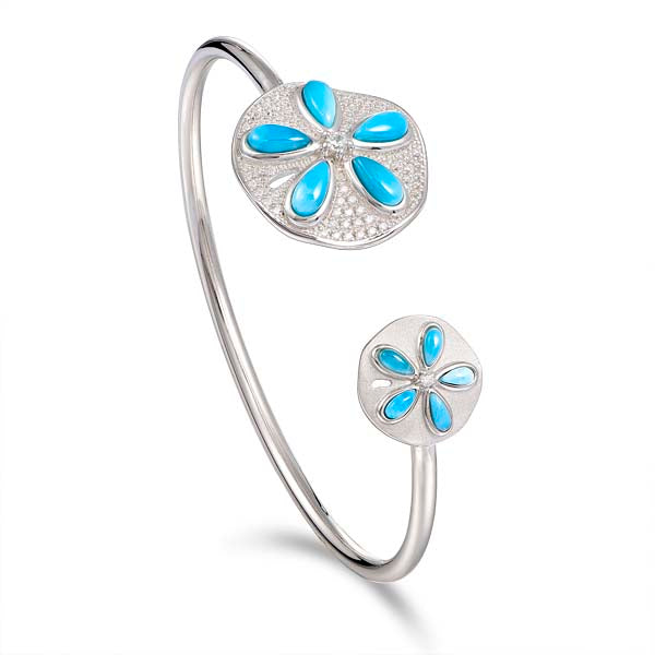 Double Larimar Sand Dollar Cuff - Sterling Silver