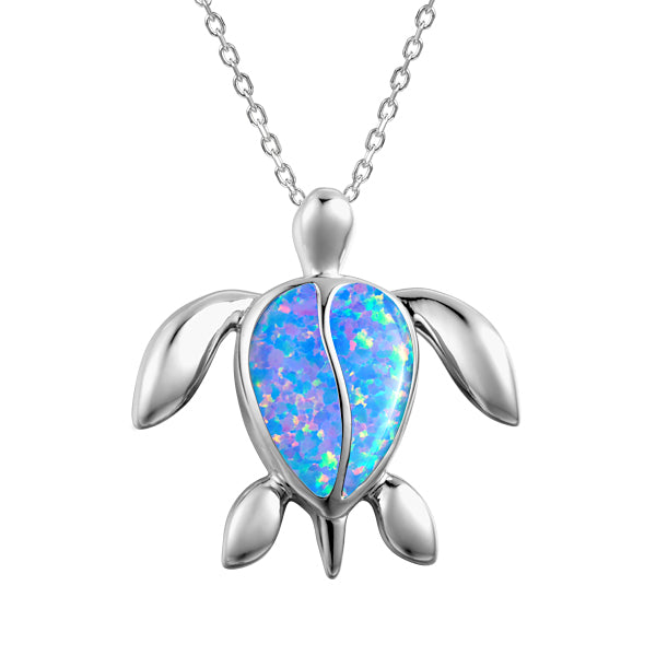 Turtle Necklace with Larimar or Opal - Sterling Silver