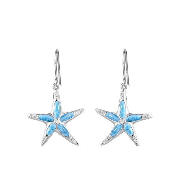 Larimar and Topaz Starfish Dangle Earrings - Sterling Silver
